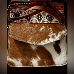 Brown and White Cowhide Shoulder Bag